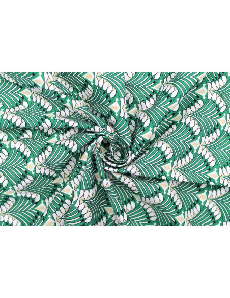 Tissu Popeline Coton Imprimé Japa Vert -Au Mètre