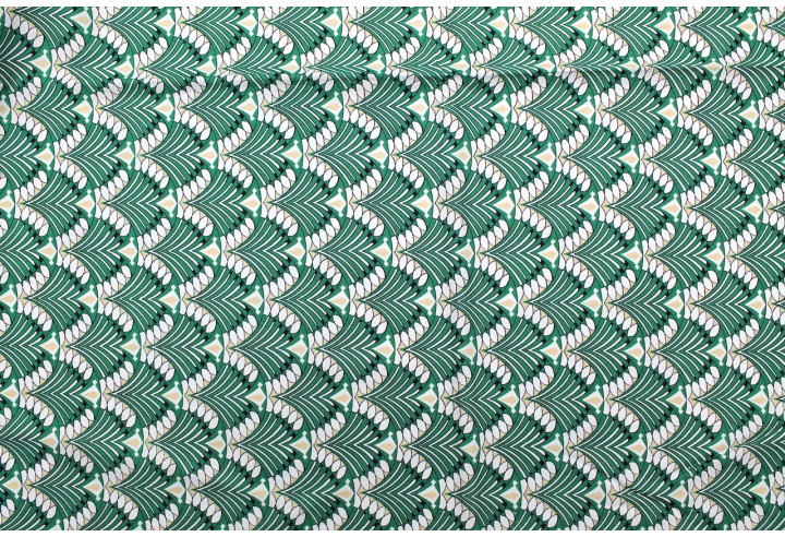 Tissu Popeline Coton Imprimé Japa Vert -Au Mètre