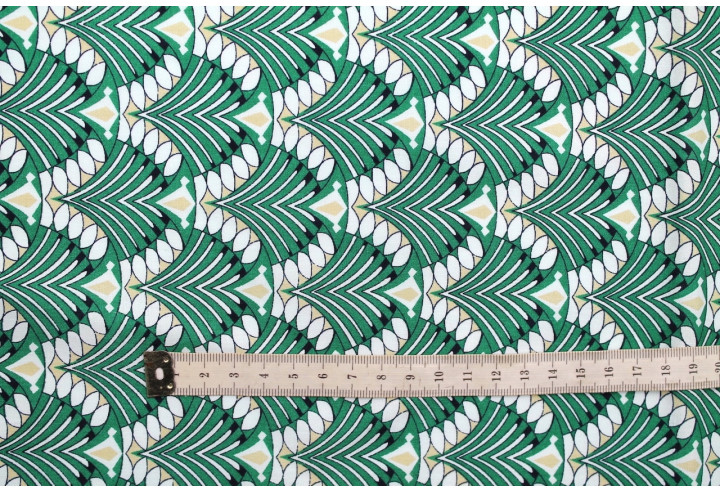 Tissu Popeline Coton Imprimé Japa Vert -Au Mètre