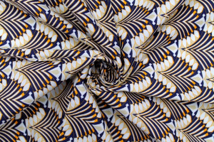 Tissu Popeline Coton Imprimé Japa Marine -Au Mètre