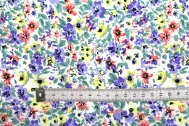 Tissu Popeline Coton Imprimé Fleur Hélène Violet -Au Mètre