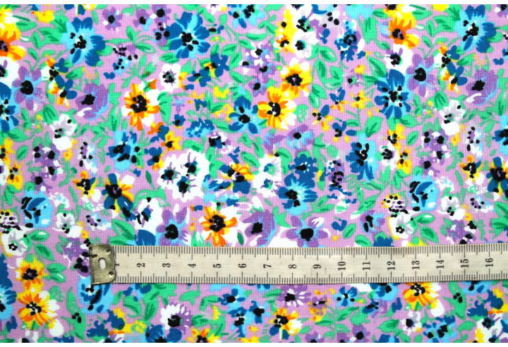 Tissu Popeline Coton Imprimé Fleur Hélène Lilas -Au Mètre