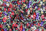 Tissu Popeline Coton Imprimé Fleur Hélène Noir -Au Mètre