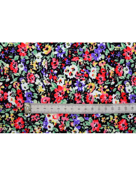 Tissu Popeline Coton Imprimé Fleur Hélène Noir -Au Mètre