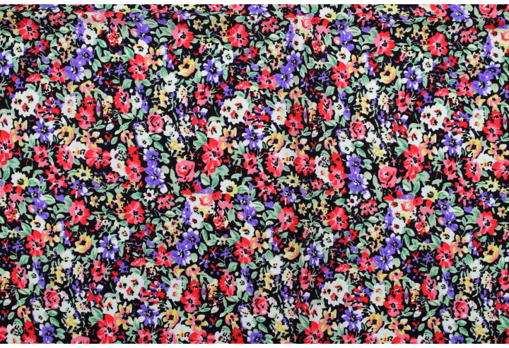 Tissu Popeline Coton Imprimé Fleur Hélène Noir -Au Mètre