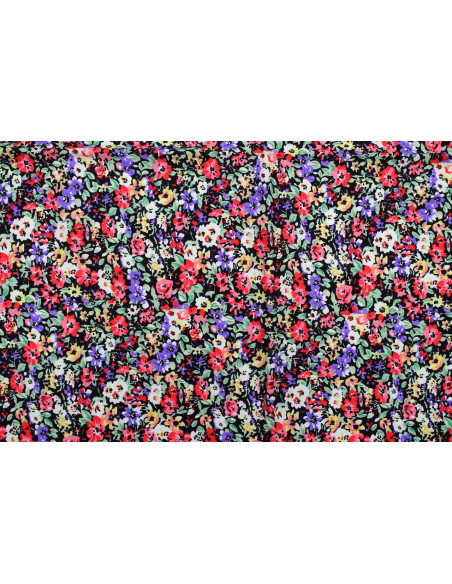 Tissu Popeline Coton Imprimé Fleur Hélène Noir -Au Mètre