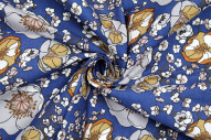 Tissu Popeline Coton Imprimé Fleur Gaby Indigo -Au Mètre