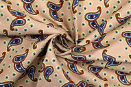 Tissu Popeline Coton Imprimé Double Cachemire Saumon -Au Mètre