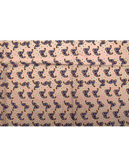 Tissu Popeline Coton Imprimé Double Cachemire Saumon -Au Mètre