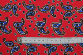 Tissu Popeline Coton Imprimé Double Cachemire Rouge -Au Mètre