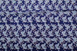 Tissu Popeline Coton Imprimé Double Cachemire Marine -Au Mètre