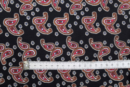 Tissu Popeline Coton Imprimé Double Cachemire Noir -Au Mètre