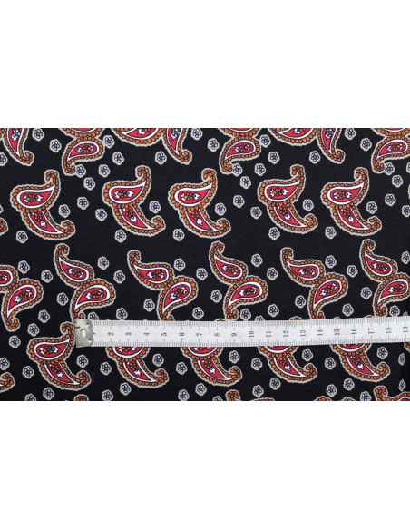 Tissu Popeline Coton Imprimé Double Cachemire Noir -Au Mètre