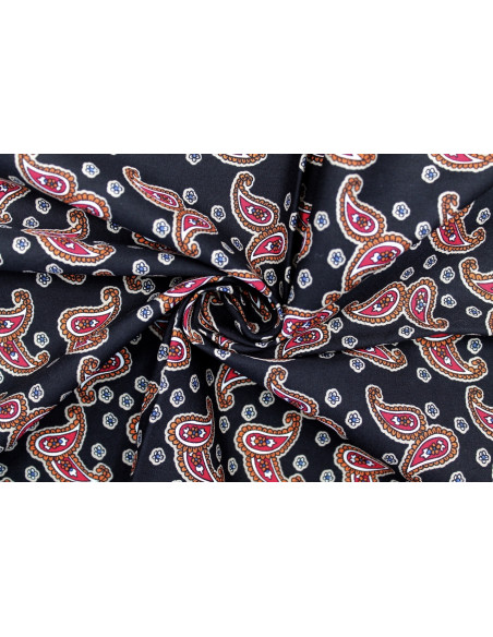 Tissu Popeline Coton Imprimé Double Cachemire Noir -Au Mètre