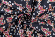 Tissu Popeline Coton Imprimé Double Cachemire Noir -Au Mètre