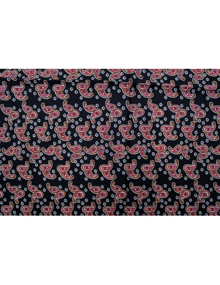 Tissu Popeline Coton Imprimé Double Cachemire Noir -Au Mètre