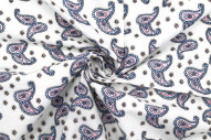 Tissu Popeline Coton Imprimé Double Cachemire Blanc -Au Mètre