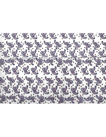 Tissu Popeline Coton Imprimé Double Cachemire Blanc -Au Mètre