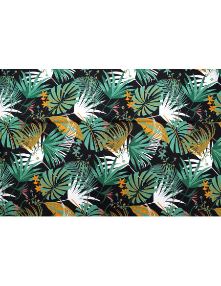 Tissu Popeline Coton Imprimé Fleur Héliconia Noir/Vert -Au Mètre