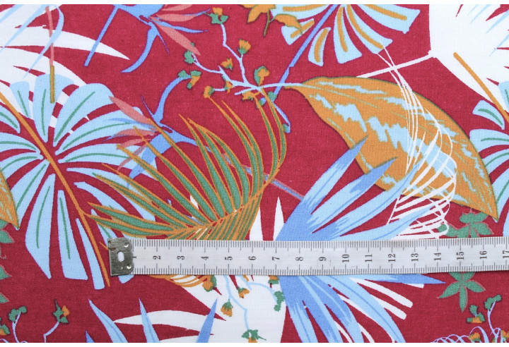 Tissu Popeline Coton Imprimé Fleur Héliconia Bordeaux -Au Mètre