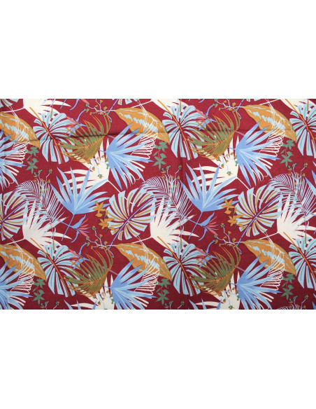 Tissu Popeline Coton Imprimé Fleur Héliconia Bordeaux -Au Mètre