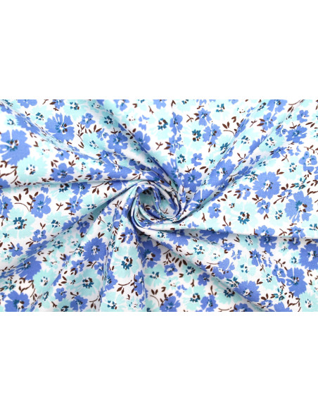 Tissu Popeline Coton Imprimé Fleur Hoya Bleu -Au Mètre