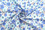 Tissu Popeline Coton Imprimé Fleur Hoya Bleu -Au Mètre