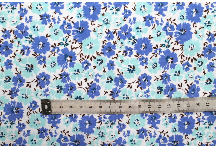 Tissu Popeline Coton Imprimé Fleur Hoya Bleu -Au Mètre