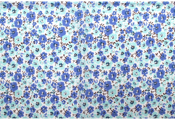 Tissu Popeline Coton Imprimé Fleur Hoya Bleu -Au Mètre