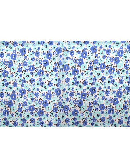 Tissu Popeline Coton Imprimé Fleur Hoya Bleu -Au Mètre