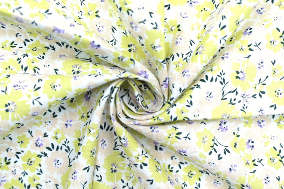Tissu Popeline Coton Imprimé Fleur Hoya Jaune -Au Mètre