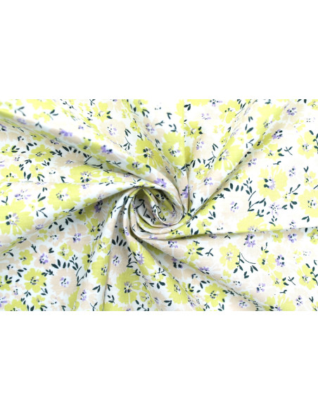 Tissu Popeline Coton Imprimé Fleur Hoya Jaune -Au Mètre