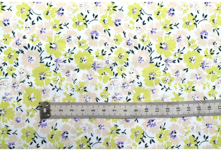 Tissu Popeline Coton Imprimé Fleur Hoya Jaune -Au Mètre