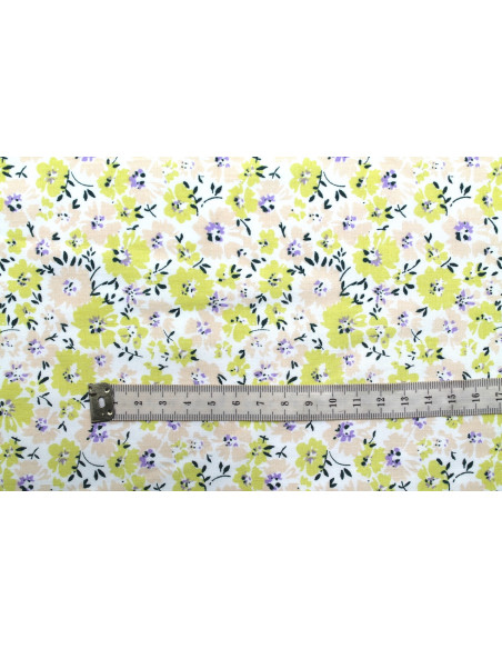 Tissu Popeline Coton Imprimé Fleur Hoya Jaune -Au Mètre