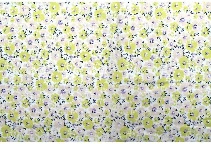 Tissu Popeline Coton Imprimé Fleur Hoya Jaune -Au Mètre