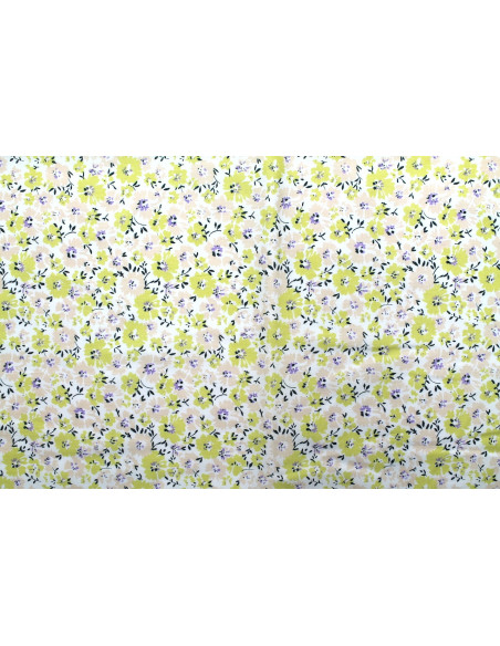 Tissu Popeline Coton Imprimé Fleur Hoya Jaune -Au Mètre
