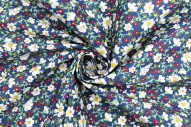 Tissu Popeline Coton Imprimé Fleur Mady Marine -Au Mètre