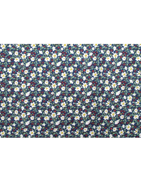 Tissu Popeline Coton Imprimé Fleur Mady Marine -Au Mètre