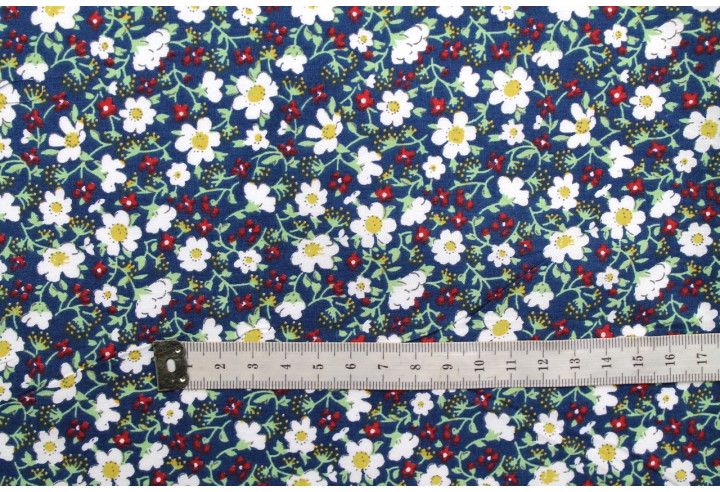 Tissu Popeline Coton Imprimé Fleur Mady Marine -Au Mètre