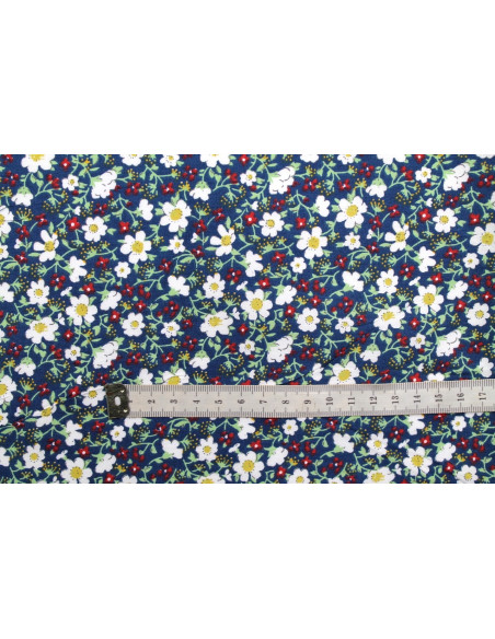 Tissu Popeline Coton Imprimé Fleur Mady Marine -Au Mètre