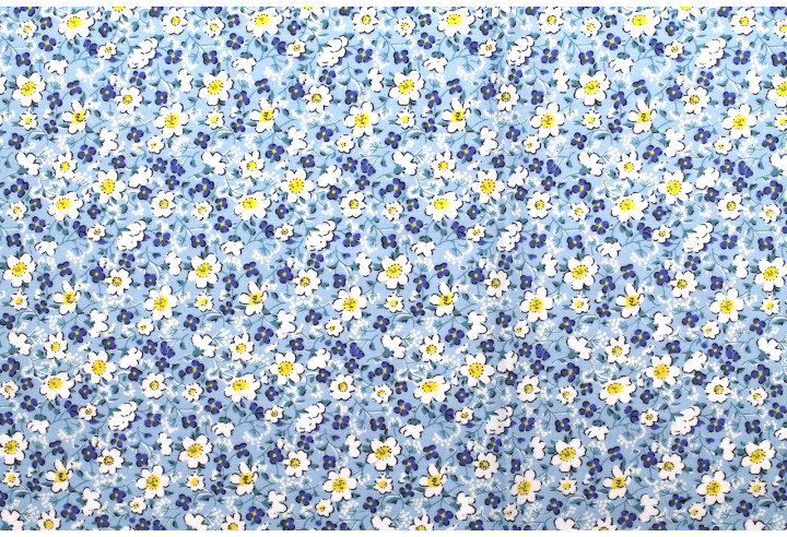 Tissu Popeline Coton Imprimé Fleur Mady Ciel -Au Mètre