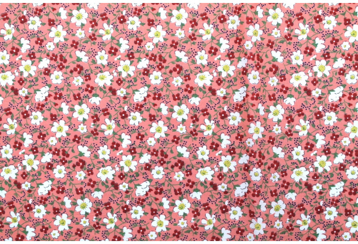 Tissu Popeline Coton Imprimé Fleur Mady Rose -Au Mètre