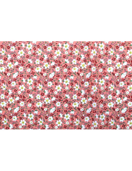 Tissu Popeline Coton Imprimé Fleur Mady Rose -Au Mètre