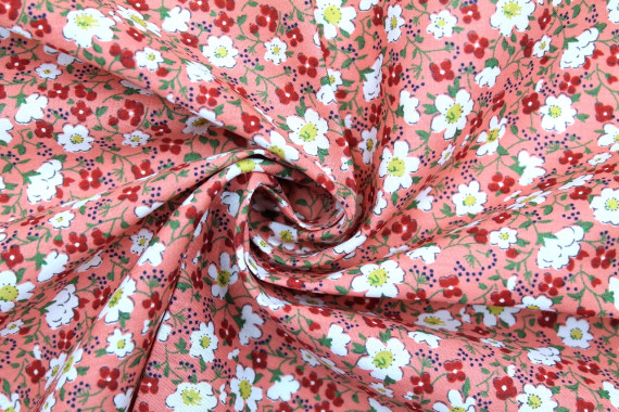 Tissu Popeline Coton Imprimé Fleur Mady Rose -Au Mètre
