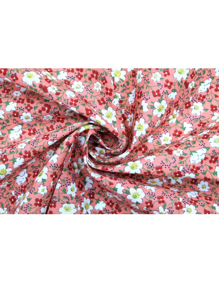 Tissu Popeline Coton Imprimé Fleur Mady Rose -Au Mètre