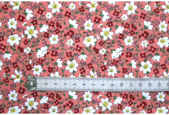 Tissu Popeline Coton Imprimé Fleur Mady Rose -Au Mètre