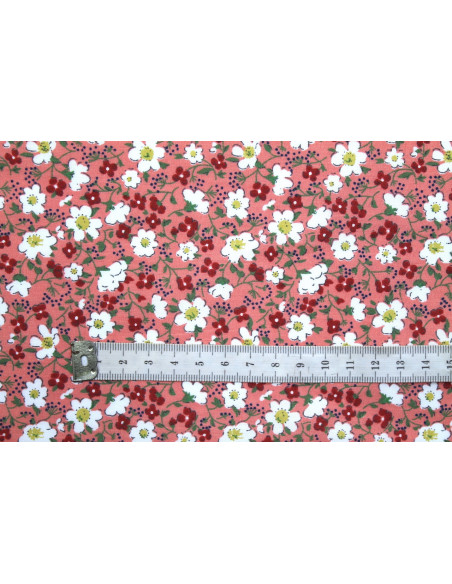 Tissu Popeline Coton Imprimé Fleur Mady Rose -Au Mètre