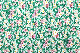 Tissu Popeline Coton Imprimé Fleur Coréo Vert -Au Mètre