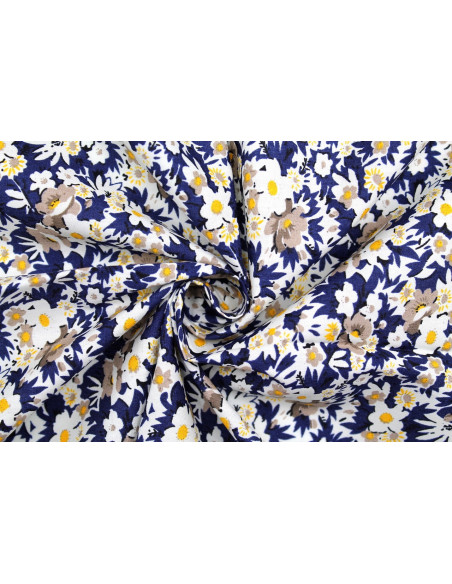 Tissu Popeline Coton Imprimé Fleur Coréo Marine -Au Mètre