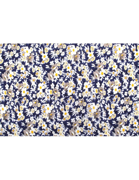 Tissu Popeline Coton Imprimé Fleur Coréo Marine -Au Mètre